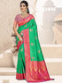 Deeva Sarees Teal Green Silk Saree With Golden Peacock Design